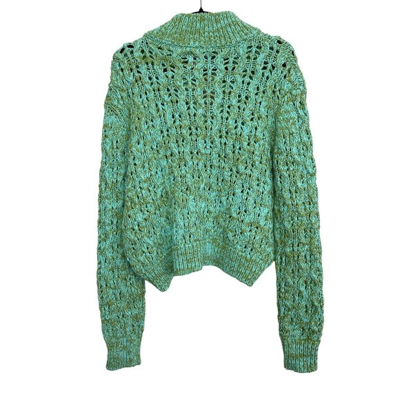 Urban Outfitters BDG Killian Quarter-Zip Pointelle Green Knit Sweater Sz Small - Picture 4 of 5